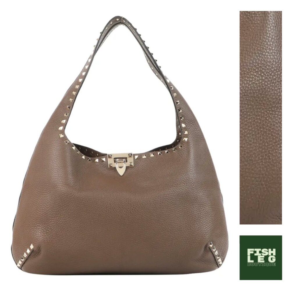Valentino Garavani | Rockstud Hobo Leather Handbag - Brown / Sz Large